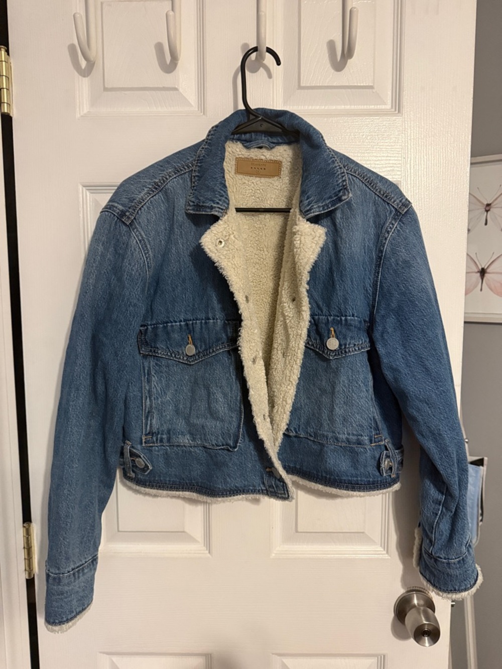 BlankNYC Sherpa-Lined Denim Jacket - Light Blue with Cream Sherpa
